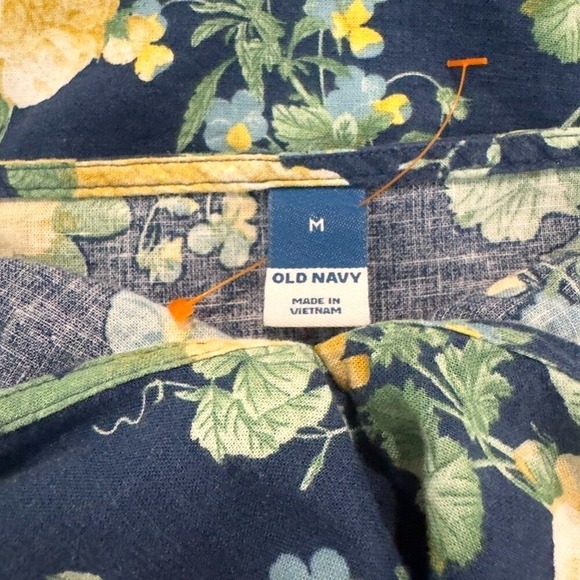 Old Navy Linen Blend Boho Floral Ruffle Cami Women's Medium Blue Yellow Spring - Picture 4 of 4